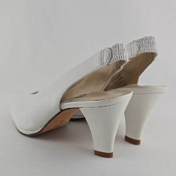 Enzo Angiolini Women's White Leather Slingback Peep Toe Heeled Shoes Size 6B - Picture 4 of 16